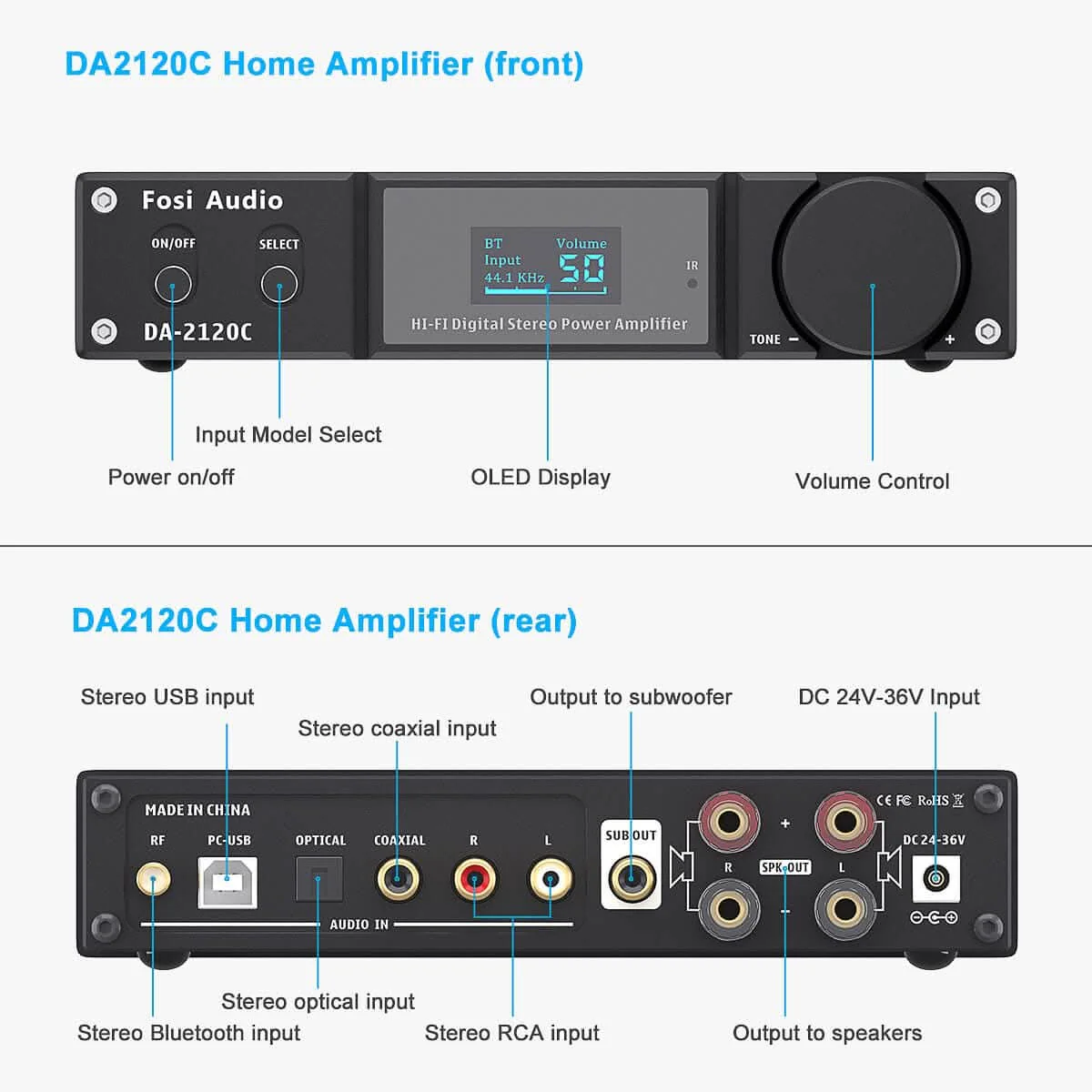 Fosi Audio DA2120C 2.1 Ch Integrated Amplifier - Image 5