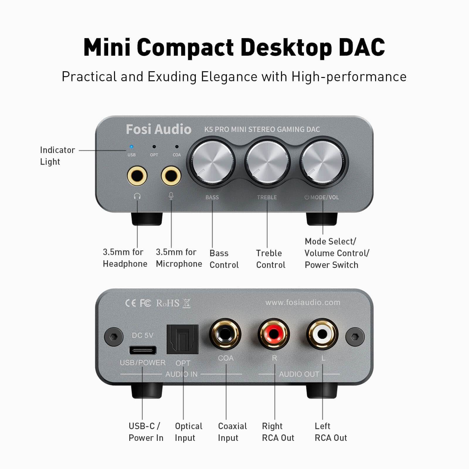 Fosi Audio K5 Pro Gaming DAC Headphone Amplifier - Image 4