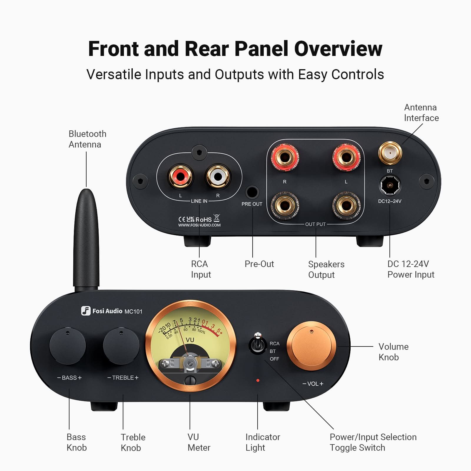 Fosi Audio MC101 VU Meter Stereo Amplifier - Image 6